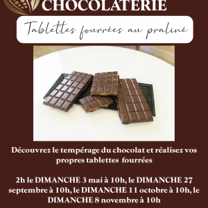 Cours chocolaterie, tablettes fourrées